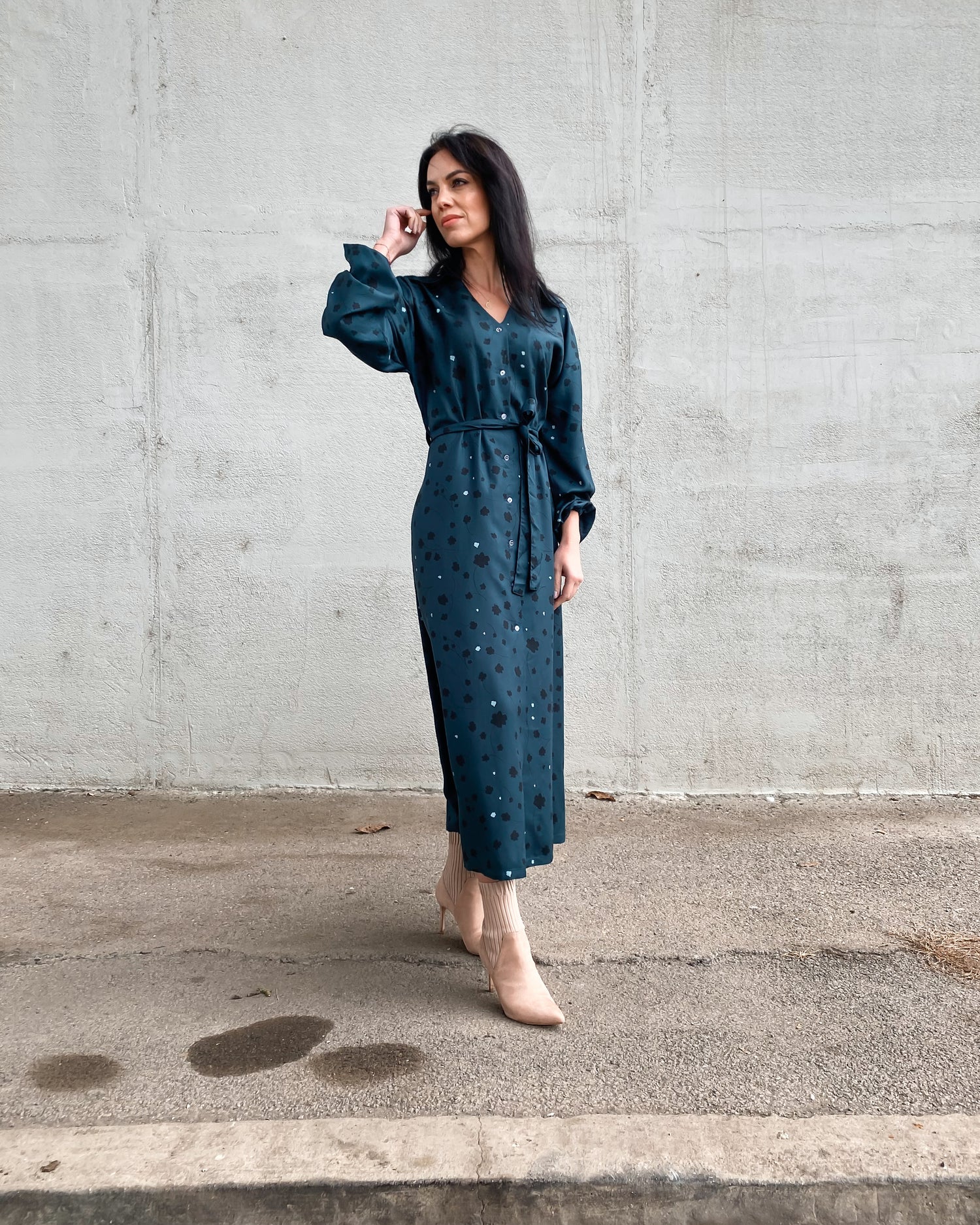 Zelené vzorované šaty s mašlí Amelia