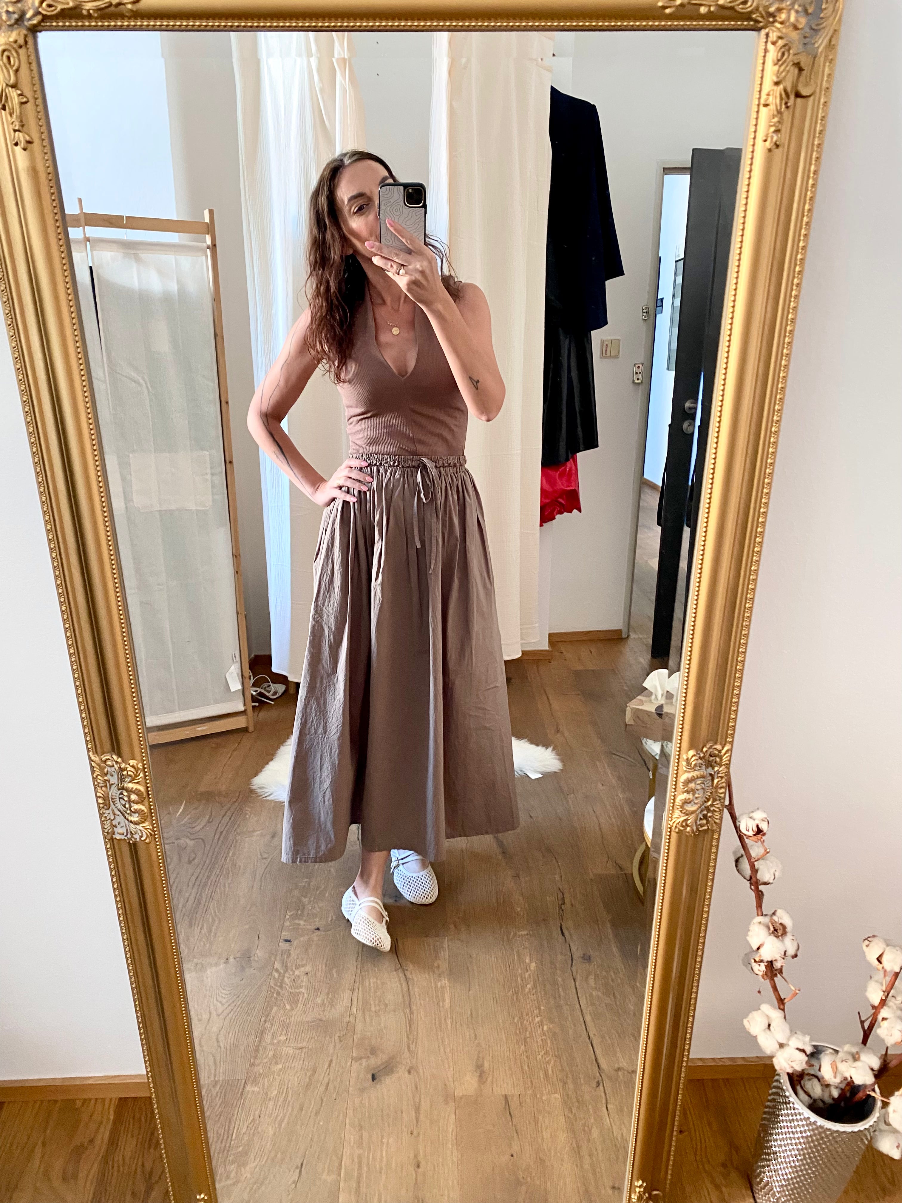 Dlouhá bavlněná sukně Nola hnědá