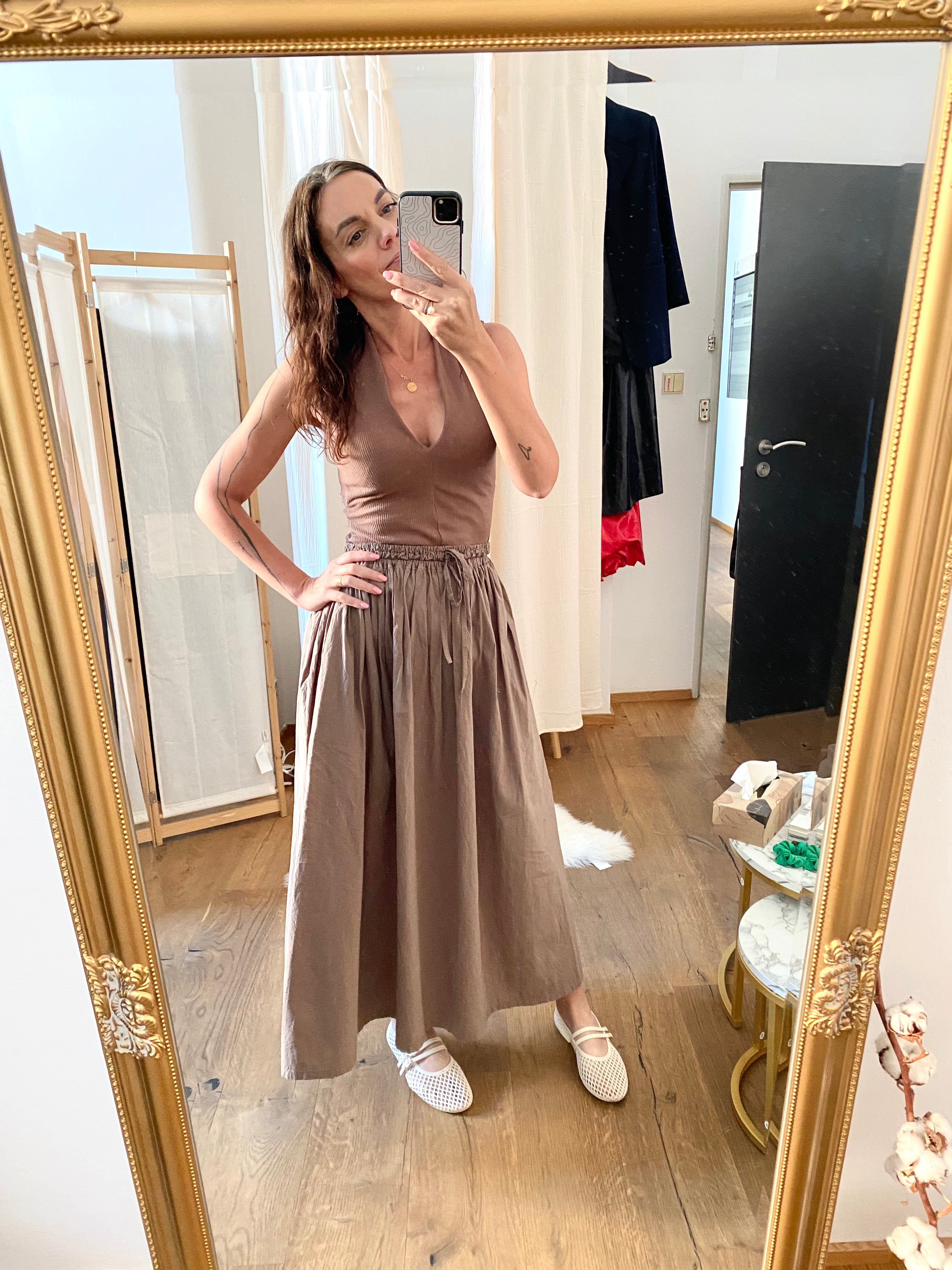 Dlouhá bavlněná sukně Nola hnědá