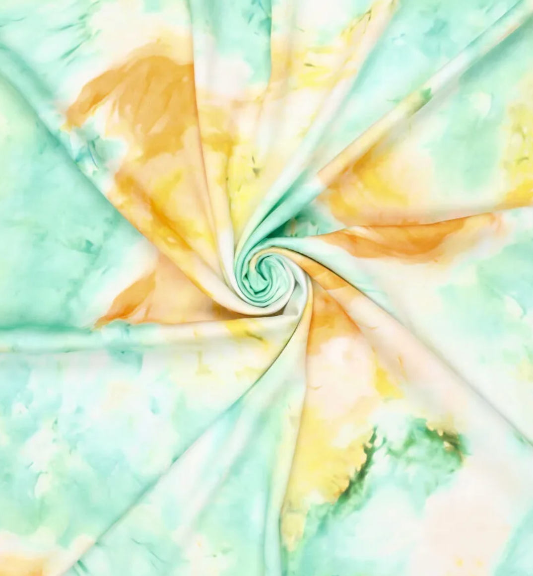 Viskózový satén tie-dye zeleno-oranžová