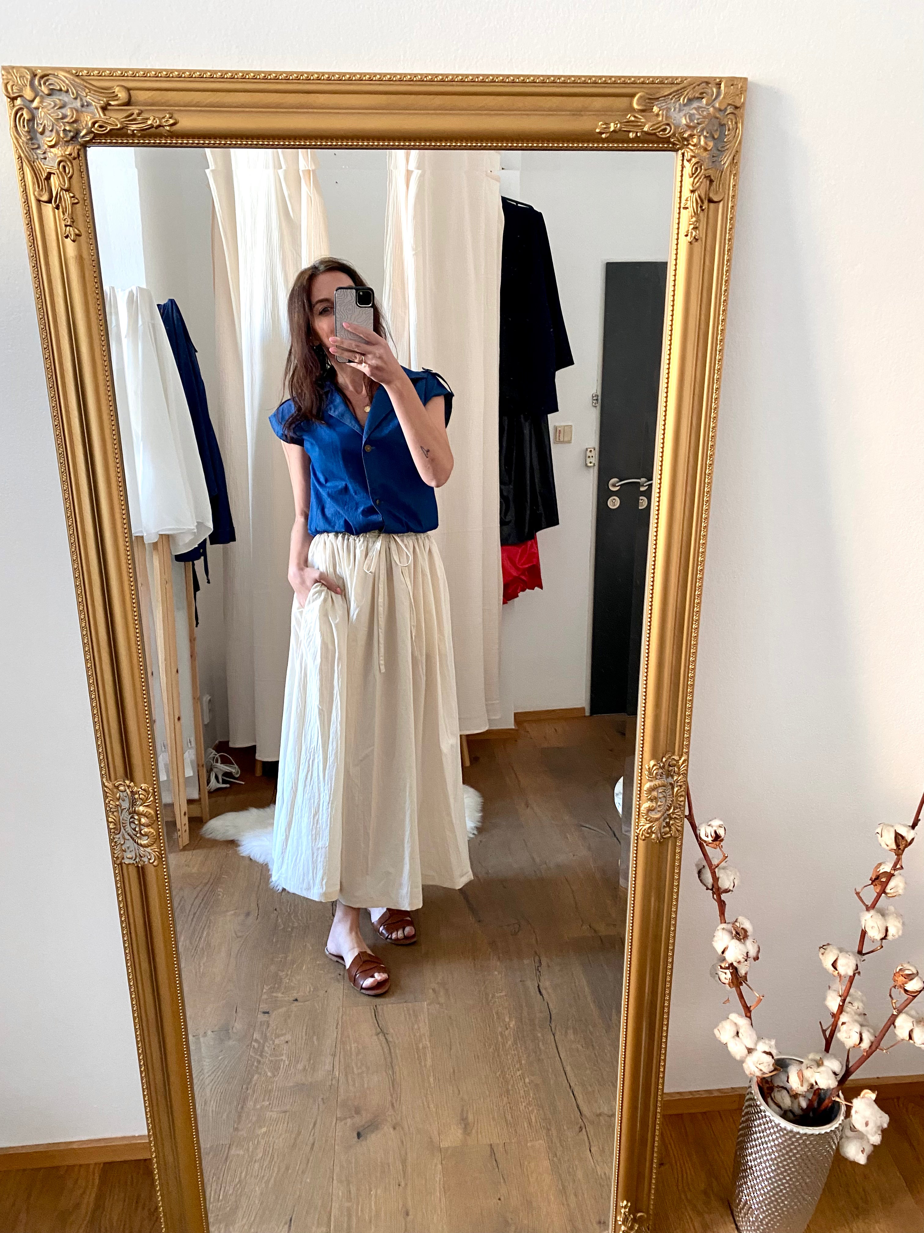 Dlouhá bavlněná sukně Nola krémově bílá