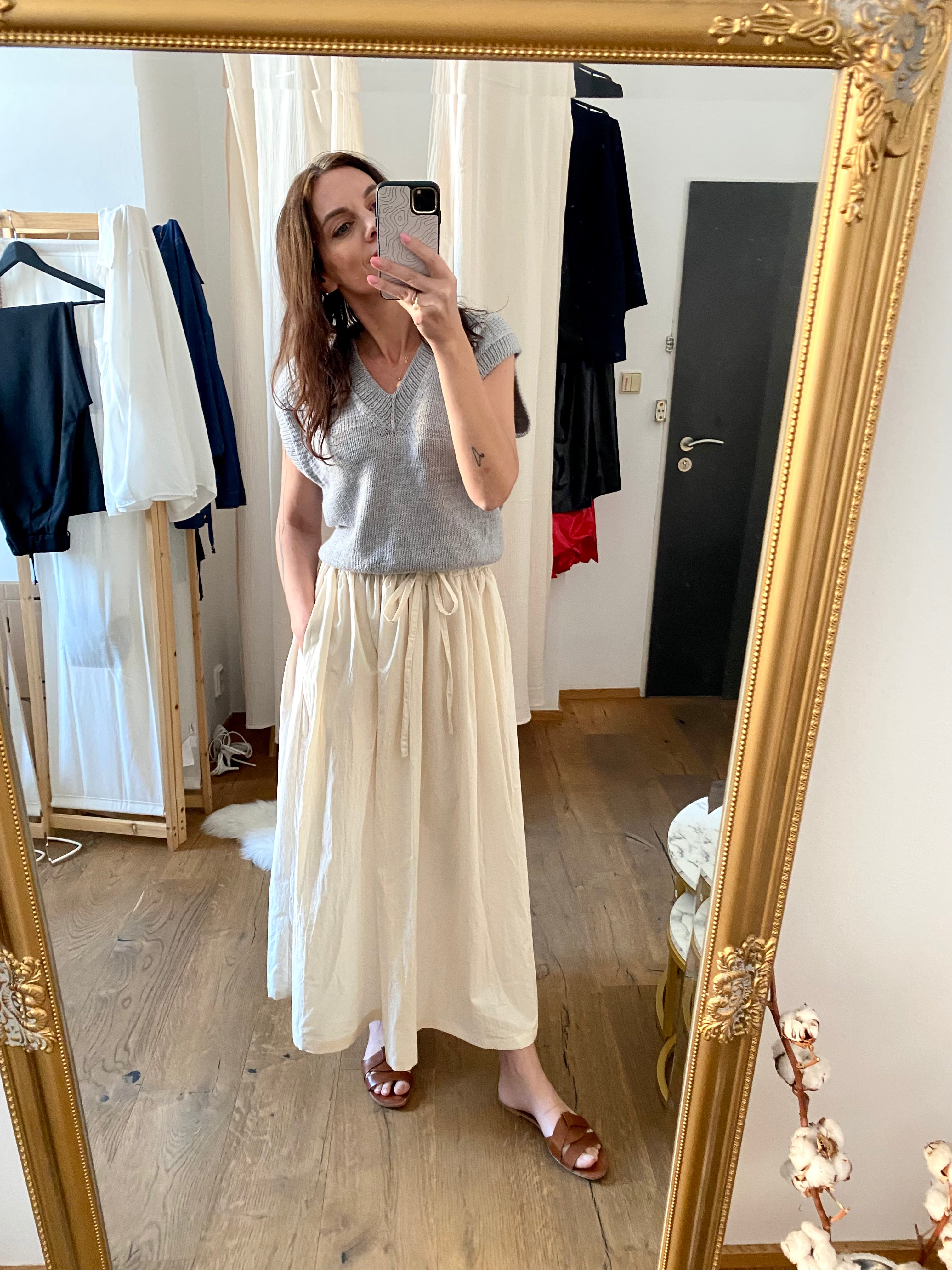 Dlouhá bavlněná sukně Nola krémově bílá