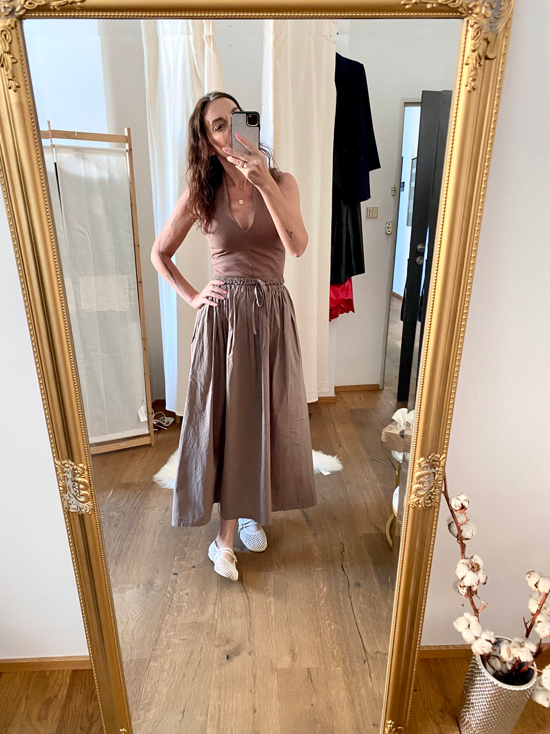 Dlouhá bavlněná sukně Nola hnědá