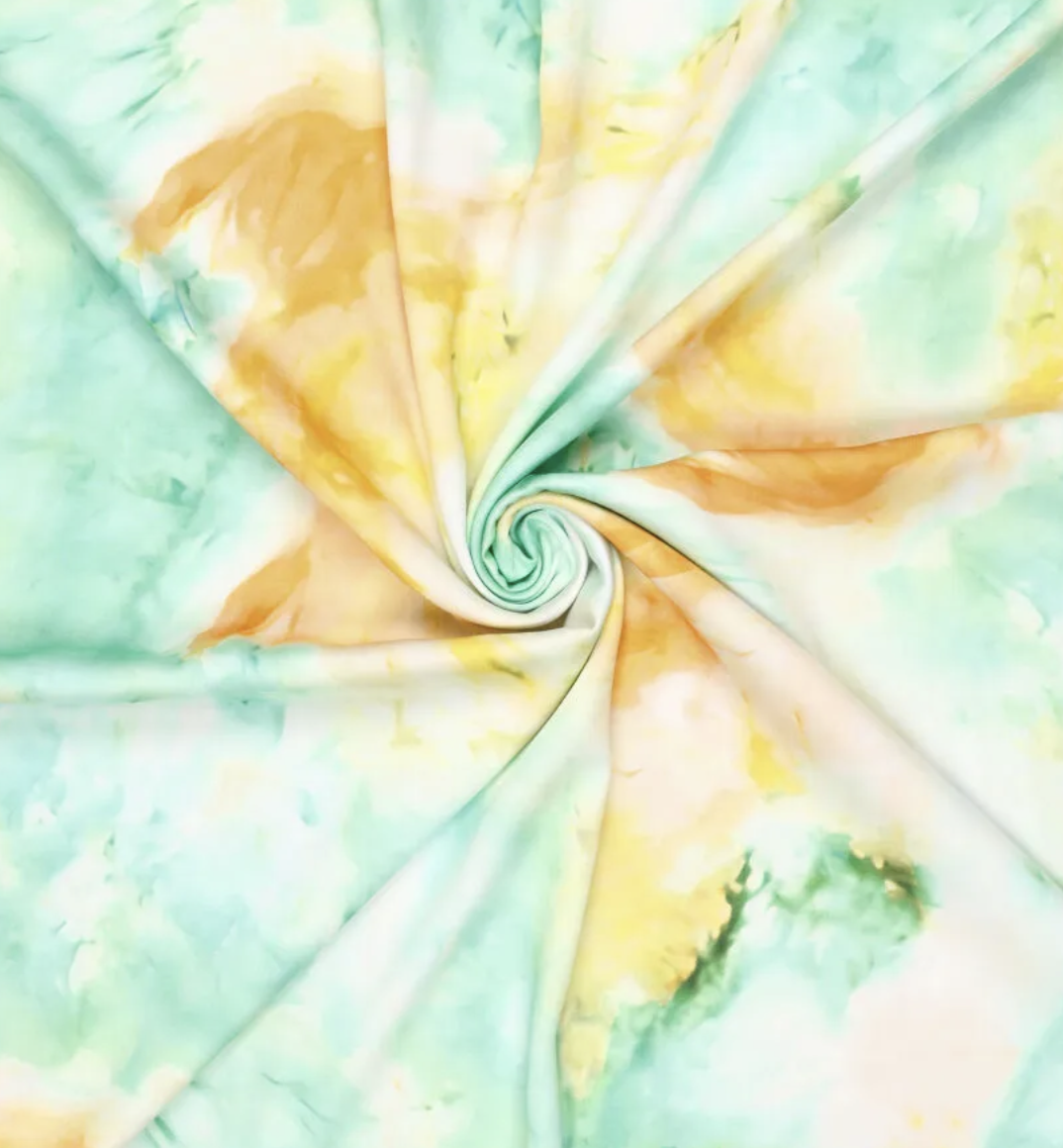 Viskózový satén tie-dye zeleno-oranžová